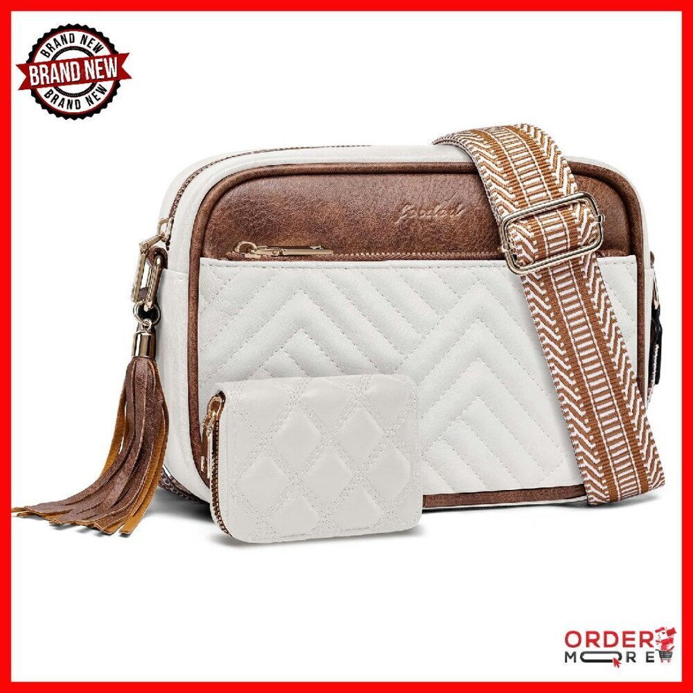 Quilted Vegan Leather Crossbody Bag with Wallet & Adjustable Strap